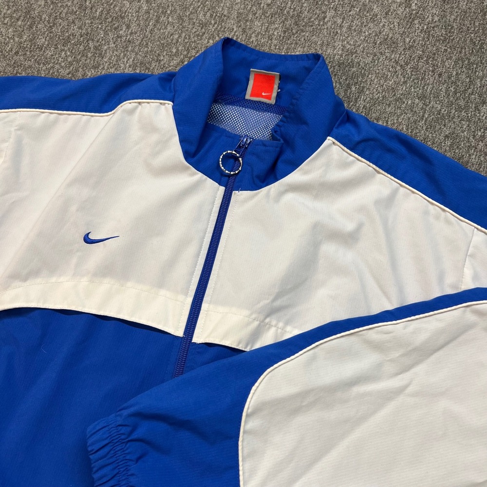 VTG Nike Team Mens L Blue White Colorblock Full‎ Zip Windbreaker Jacket 191897